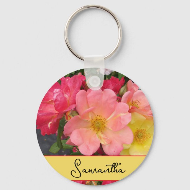 Red Yellow Rose Flower Floral Roses Keychain (Front)