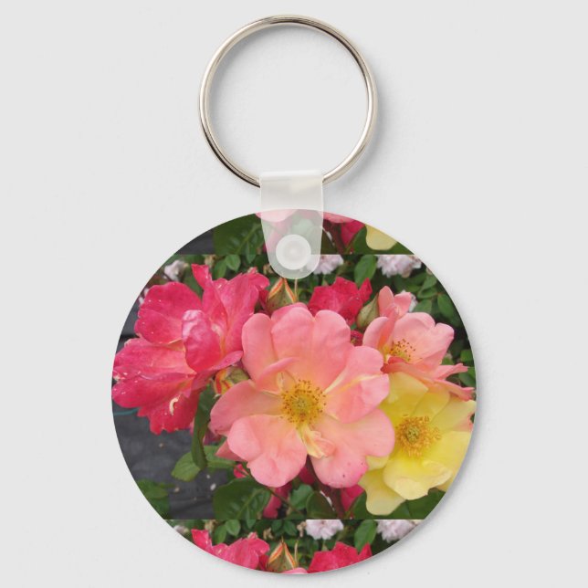 Red Yellow Rose Flower Floral Roses Keychain (Front)