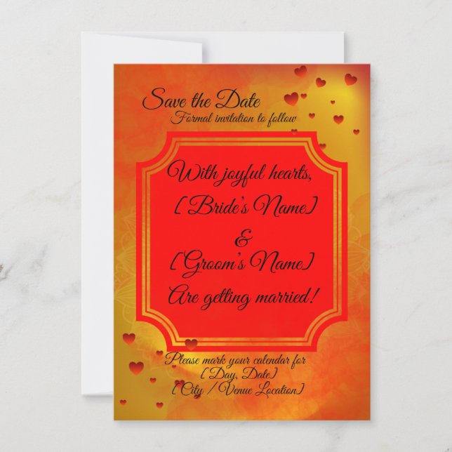 Red & Yellow Save the Date Card | Traditional  (Front)