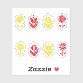 Red Yellow Scandi Folk Style Flowers