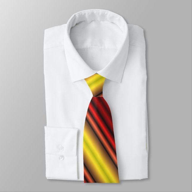 Red Yellow Shiny Stripes Pattern Tie (Tied)