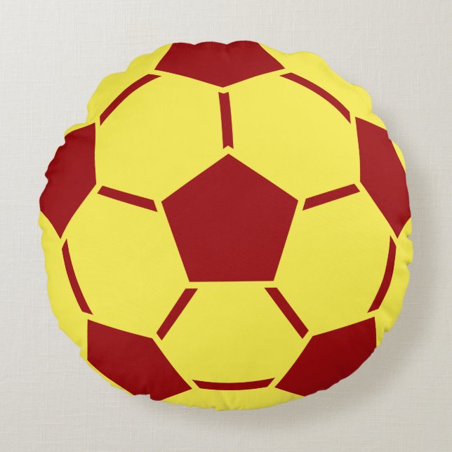 Red Yellow Soccer Ball Sports Team Coussin rond (Devant)