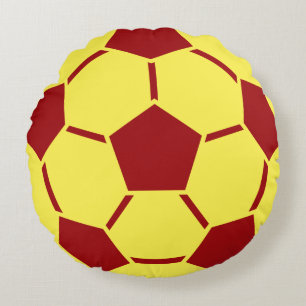 Red Yellow Soccer Ball Sports Team Round Pillow