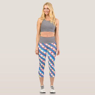 Red Yellow Stars Blue Diagonal Starry Cheerleading Capri Leggings