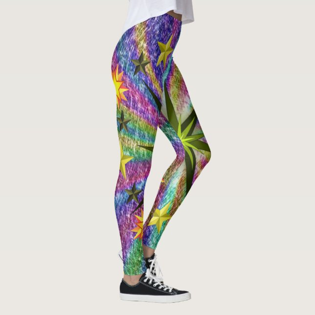 red yellow stars long leggings teenager (Right)