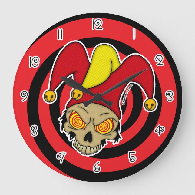 Red Yellow Swirl Eyes Dead Joker  (Round) Large Clock (Front)