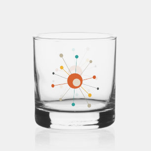 Red Yellow Teal Atomic Age Starburst Mid Century Whiskey Glass