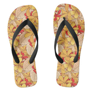 Red & Yellow Tropical Floral Pattern Vacation Flip Flops