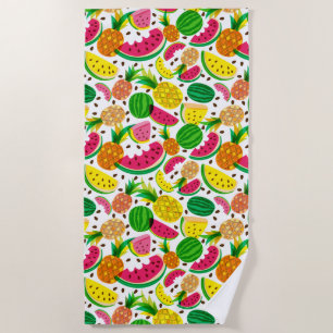 Red & Yellow Tropical Fruit Pattern Beach Towel