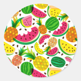 Red & Yellow Tropical Fruit Pattern Classic Round Sticker