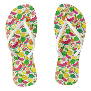 Red & Yellow Tropical Fruit Pattern Flip Flops