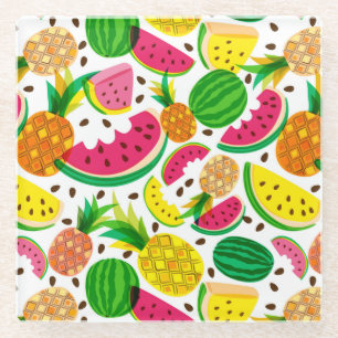 Red & Yellow Tropical Fruit Pattern Glass Coaster