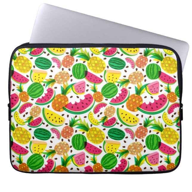 Red & Yellow Tropical Fruit Pattern Laptop Sleeve (Front)