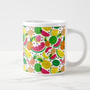 Red & Yellow Tropical Fruit Pattern Large Coffee Mug