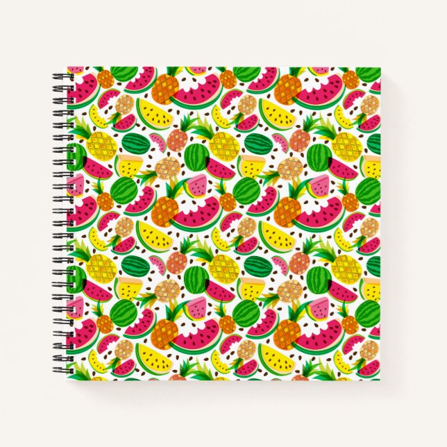 Red & Yellow Tropical Fruit Pattern Notebook (Front)