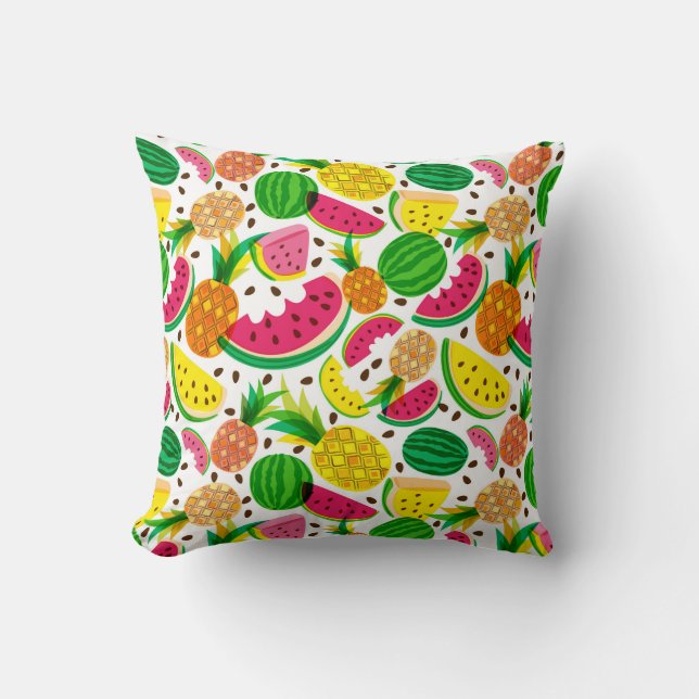 Red & Yellow Tropical Fruit Pattern Throw Pillow (Front)
