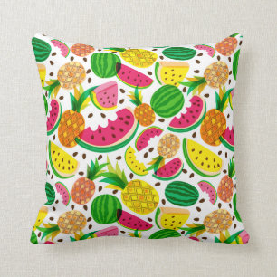Red & Yellow Tropical Fruit Pattern Throw Pillow