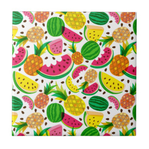 Red & Yellow Tropical Fruit Pattern Tile