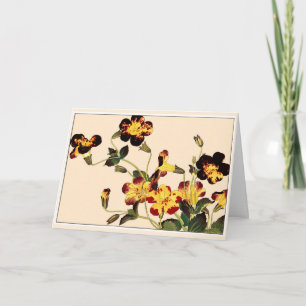 Red & Yellow Trumpet Flowers Botanical Art Card