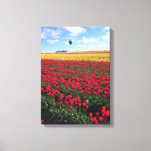 Red & Yellow Tulip Field with Hot Air Balloon Canvas Print