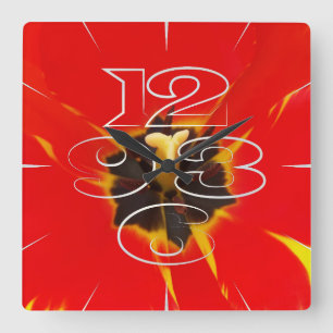 red yellow tulip square wall clock