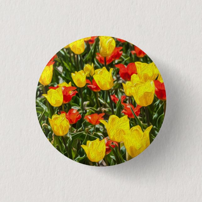 Red & Yellow Tulips 1 Inch Round Button (Front)