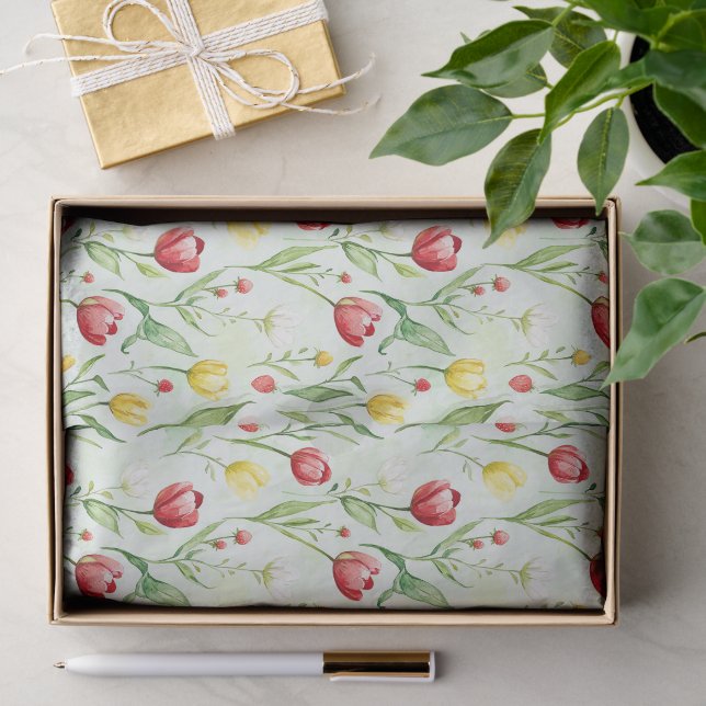 Red Yellow Tulips Birthday Tissue Paper (Gift)
