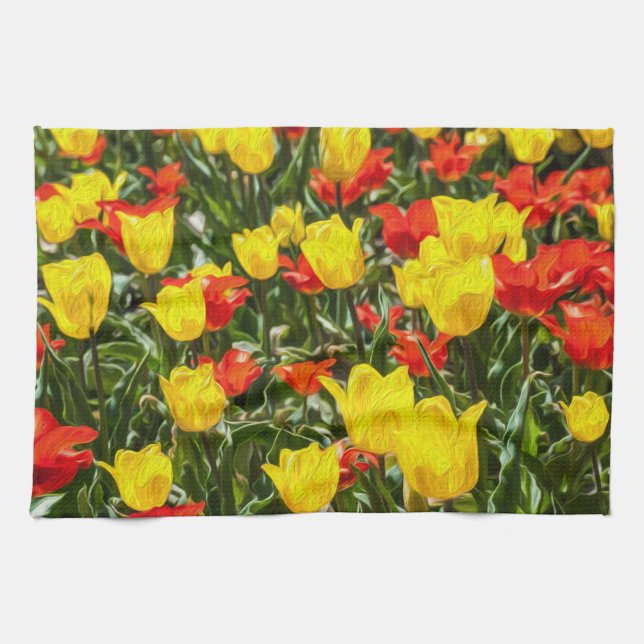 Red & Yellow Tulips Kitchen Towel (Horizontal)