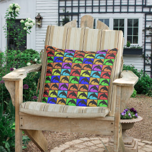 Red Yellow Turquoise and other Colour Dolphins Outdoor Pillow