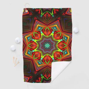 Red yellow twisted eight-pointed star kaleidoscope golf towel