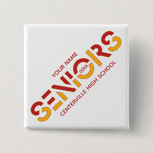Red & Yellow Two-Colour Seniors Sliced Letters 2 Inch Square Button