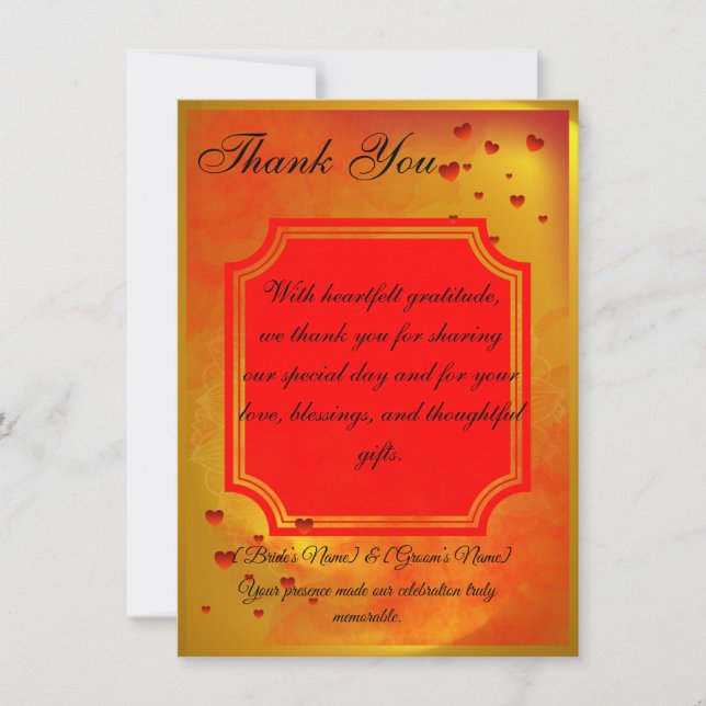 Red & Yellow Wedding Thank You Card | Traditional  (Front)