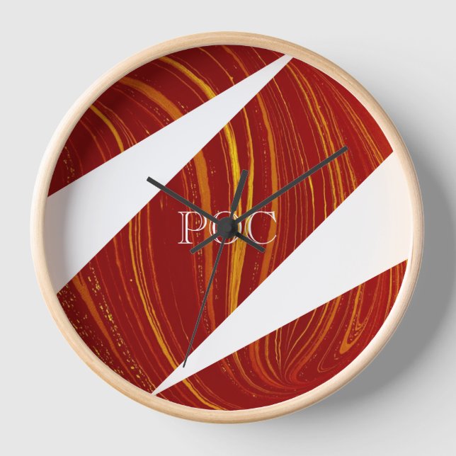 Red Yellow White Abstract Clock (Front)