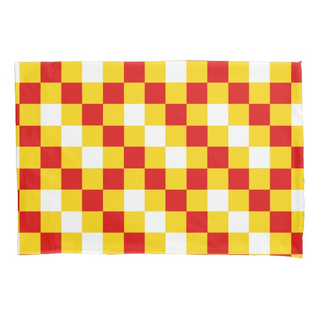 Red Yellow White Chequered Pattern Design  Pillowcase (Front)