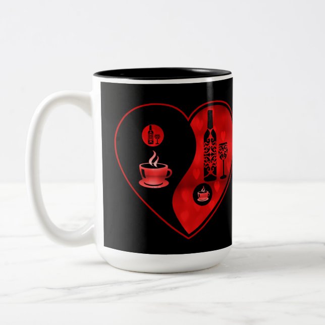 Red Yin & Yang Coffee & Wine Two-Tone Coffee Mug (Left)