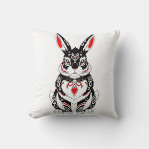 Red Yokai Rabbit – Japanese Spirit Guardian in B Throw Pillow