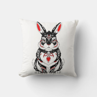 Red Yokai Rabbit – Japanese Spirit Guardian in B Throw Pillow
