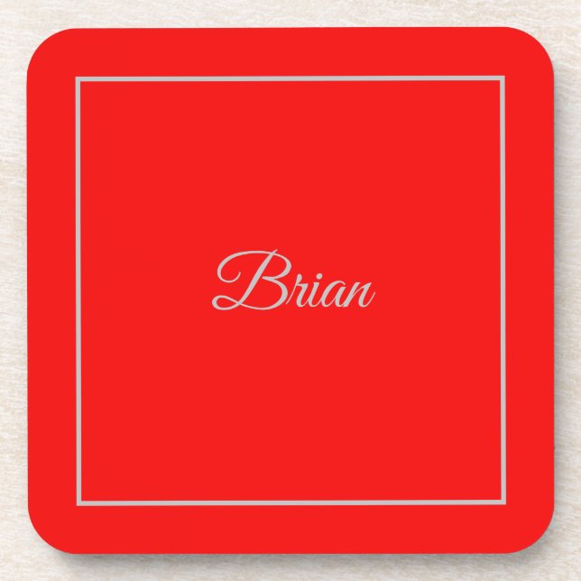 Red Your Name Minimalist Personal Modern Coaster (Front)