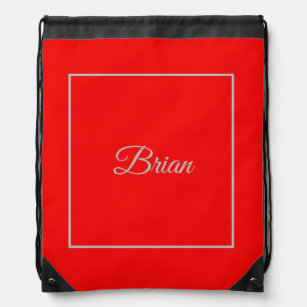 Red Your Name Minimalist Personal Modern Drawstring Bag