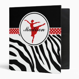 Red Your Name Zebra Print Ballet Dancer Binder