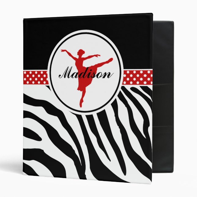 Red Your Name Zebra Print Ballet Dancer Binder (Front/Inside)