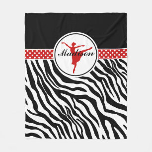 Red Your Name Zebra Print Ballet Dancer Fleece Blanket