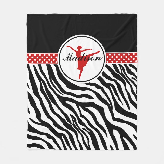 Red Your Name Zebra Print Ballet Dancer Fleece Blanket (Front)