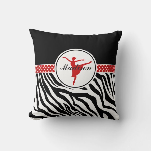 Red Your Name Zebra Print Ballet Dancer Throw Pillow (Front)