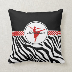 Red Your Name Zebra Print Ballet Dancer Throw Pillow