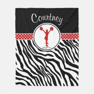 Red Your Name Zebra Print Cheerleader / Pom Fleece Blanket