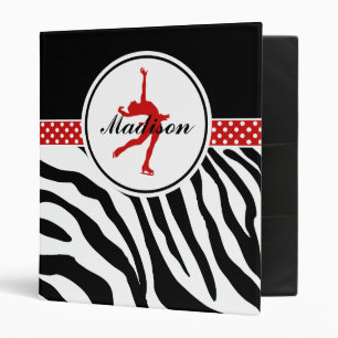 Red Your Name Zebra Print Figure Skating Binder
