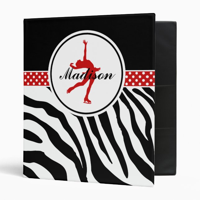 Red Your Name Zebra Print Figure Skating Binder (Front/Inside)