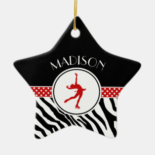 Red Your Name Zebra Print Figure Skating Ceramic Ornament