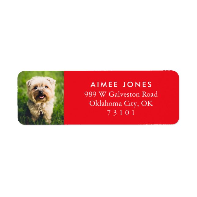 Red Your Pet's Photo Custom Return Address Label (Front)